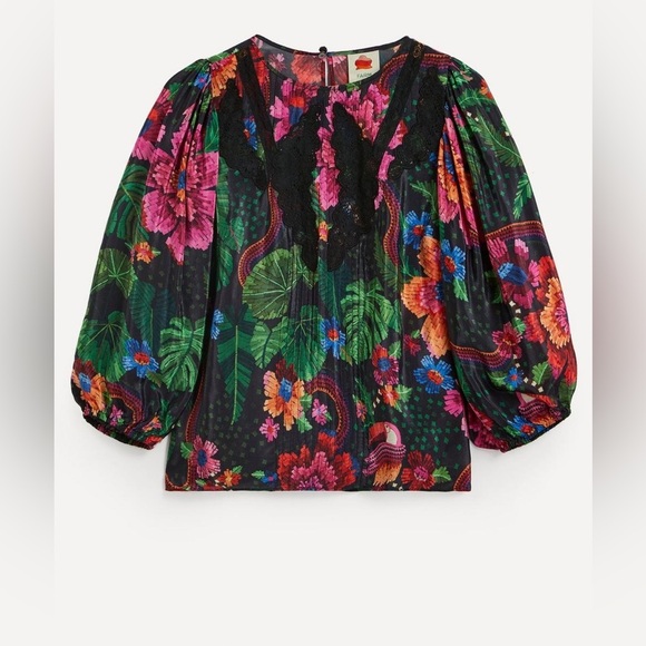NWT Farm Rio Black Blooming Garden Blouse - Picture 13 of 13